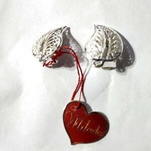 Vtg Milada Sterling Germany Filigree Leaf Clip Earrings  with Tag